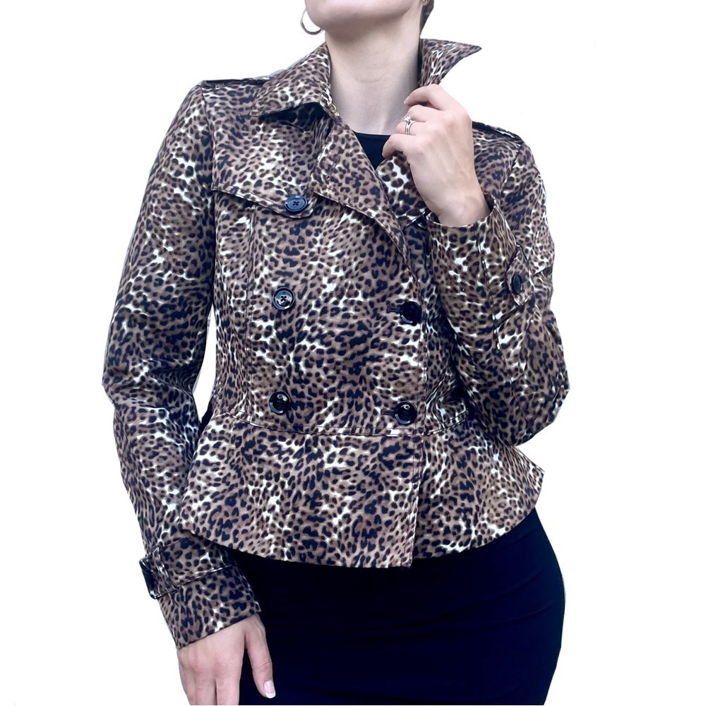 Banana Republic Chic Cropped Leopard Print Trench Coat Peplum Jacket Size S
